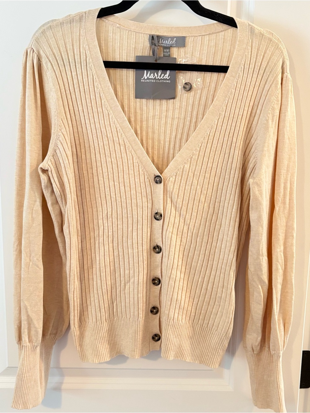 Marled by reunited clothing Cream Ribbed V-Neck Button Front Cardigan